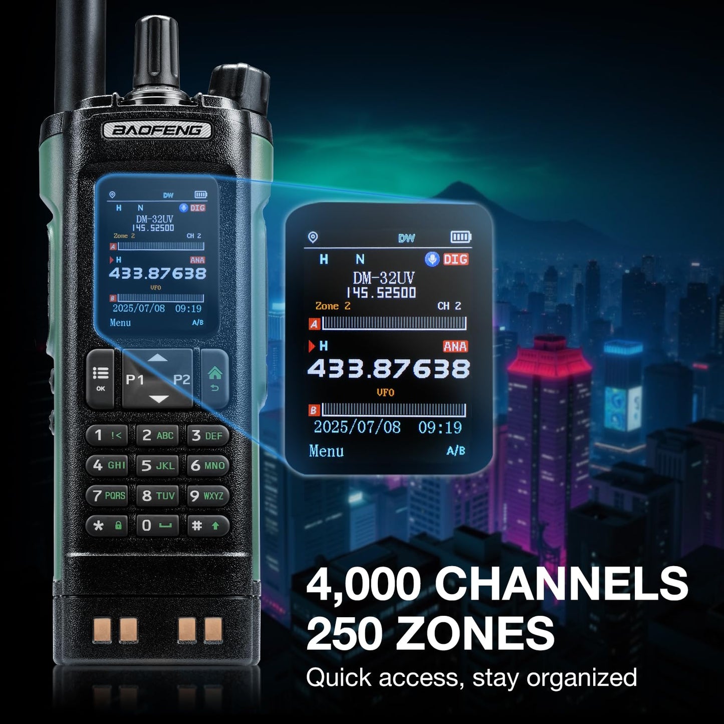 BAOFENG DM-32UV 10W DMR Radio with GPS & Digital APRS, Tier II Dual Band Ham Handheld Radio with UHF VHF Aviation FM Receiver, NOAA Alert, 4000 Channels, USB-C Rechargeable, Extra Case Holder