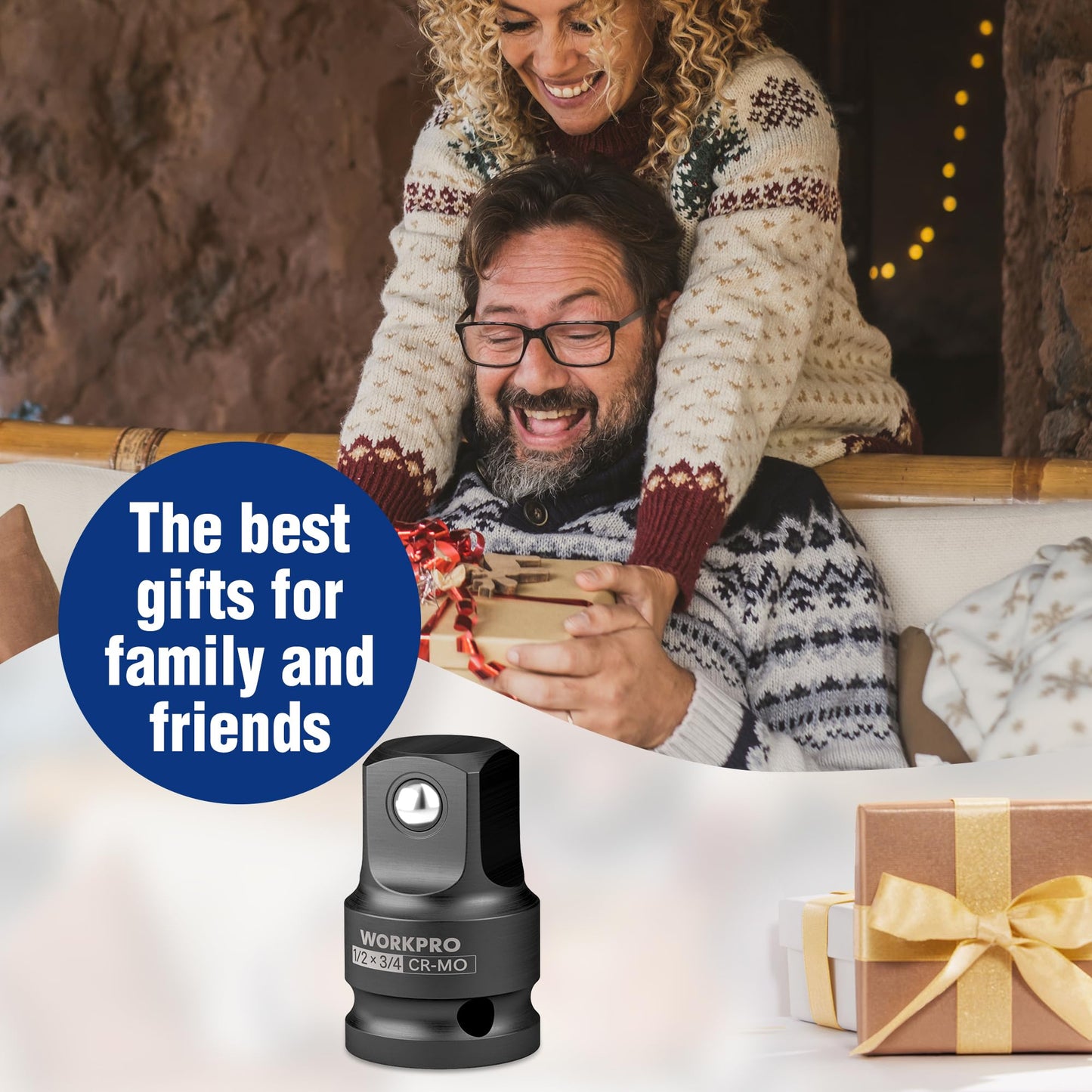 WORKPRO 1/2" F to 3/4" M Impact Socket Adapter, Cr-Mo Steel, Socket Adapter Set for Impact Driver Conversions, Square Drive Reducer for Impact Driver Wrench