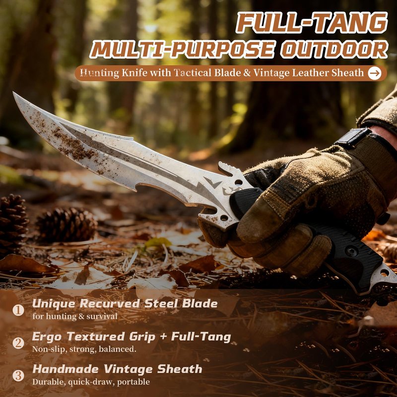 Purple Dragon Fixed Blade Knife with Sheath,440C Steel Full Tang Bushcraft Knife with G10 Handle for Camping, Hiking,Survival & Outdoor Use – Great Gift for Men