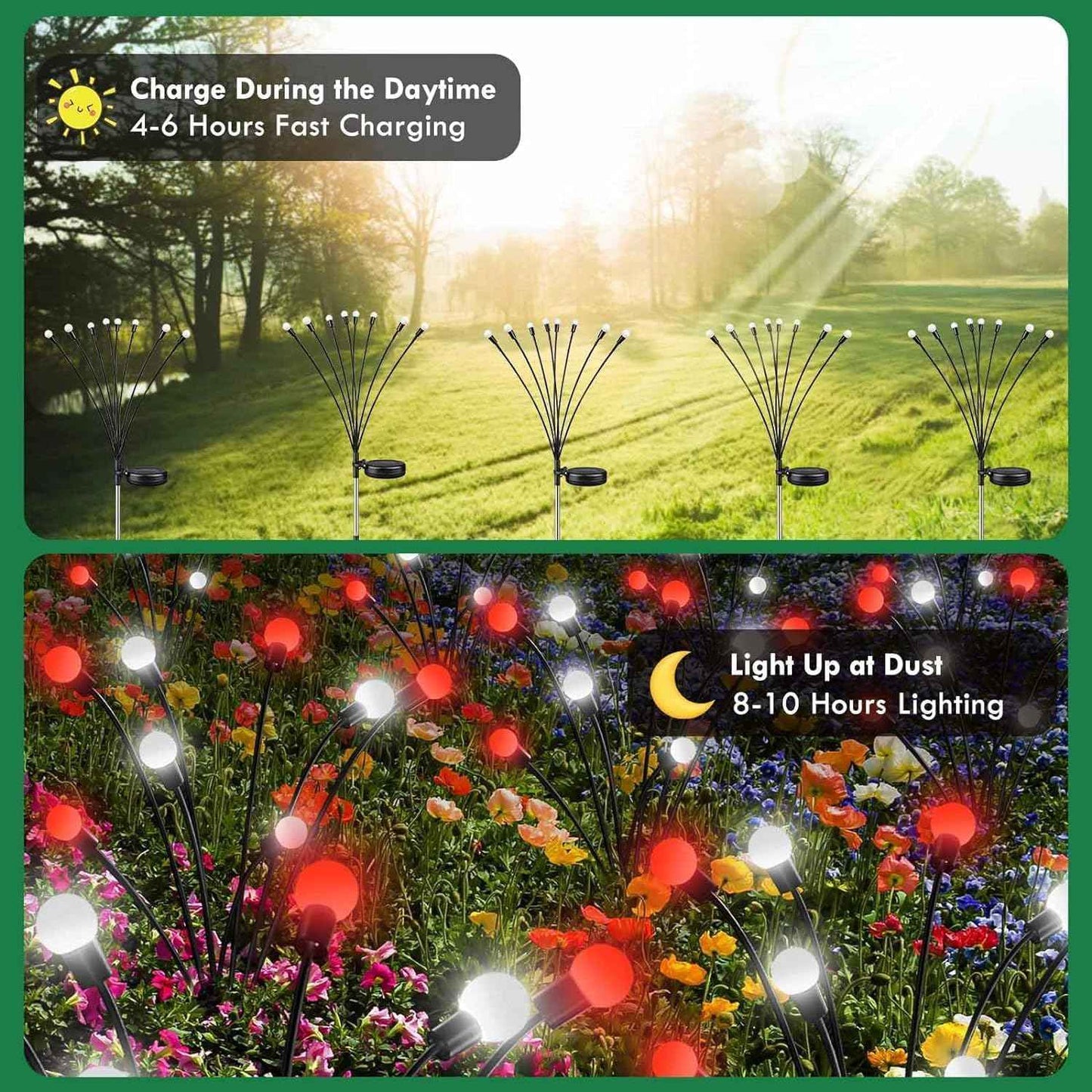 48 LED Solar Halloween Lights - 6 Pack Purple & Orange Waterproof Firefly Lights for Garden & Patio Decor