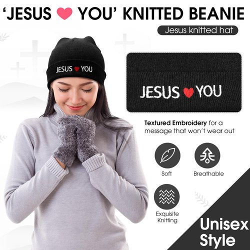 JenPen 30 Pack Jesus Winter Beanie Hats Jesus Love You Unisex Hat for Homeless Gift Christian Donation (Black)