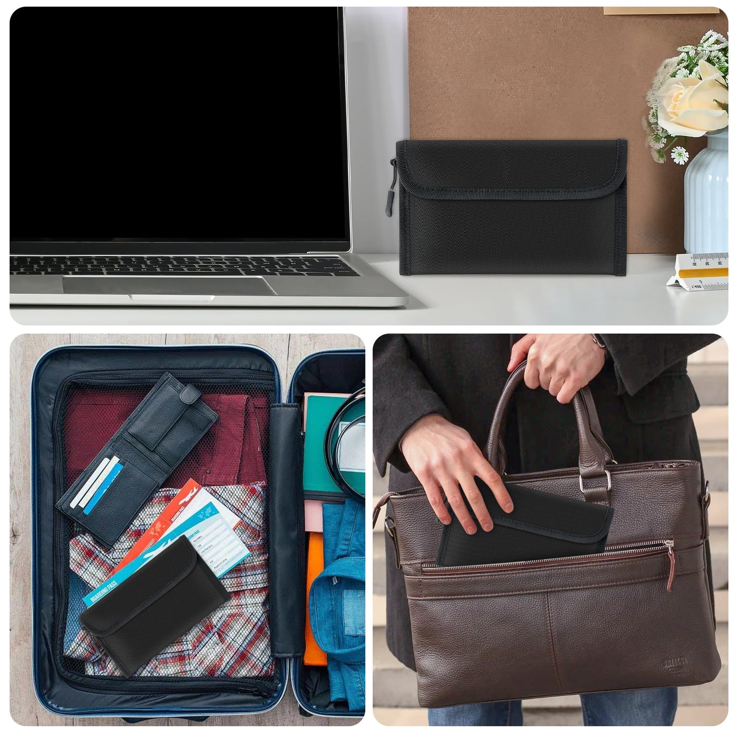 GQIRIL Fireproof Waterproof Document Bag - 5200°F Water Resistant Fire Proof Money Bag, 3 Layers of Heat Insulated Storage with Zipper, 7.9"x5" Portable Files Safe Pouch for Cash Passport (Black)