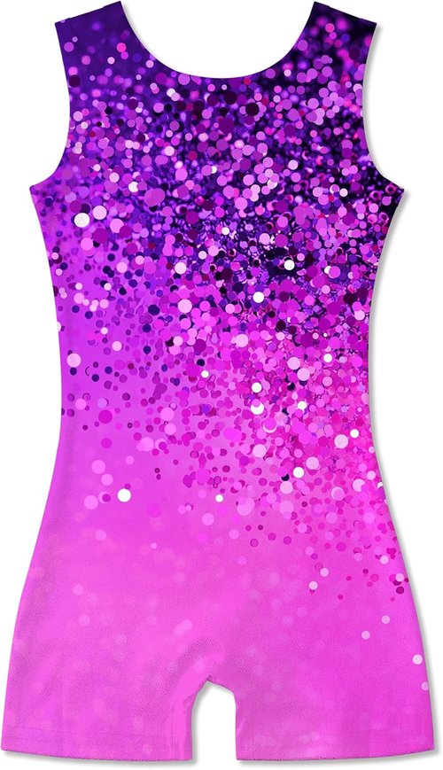 Funnycokid Girls Gymnastics Leotards - Sparkle Dance Unitards with Shorts | Sizes 2-10 Years
