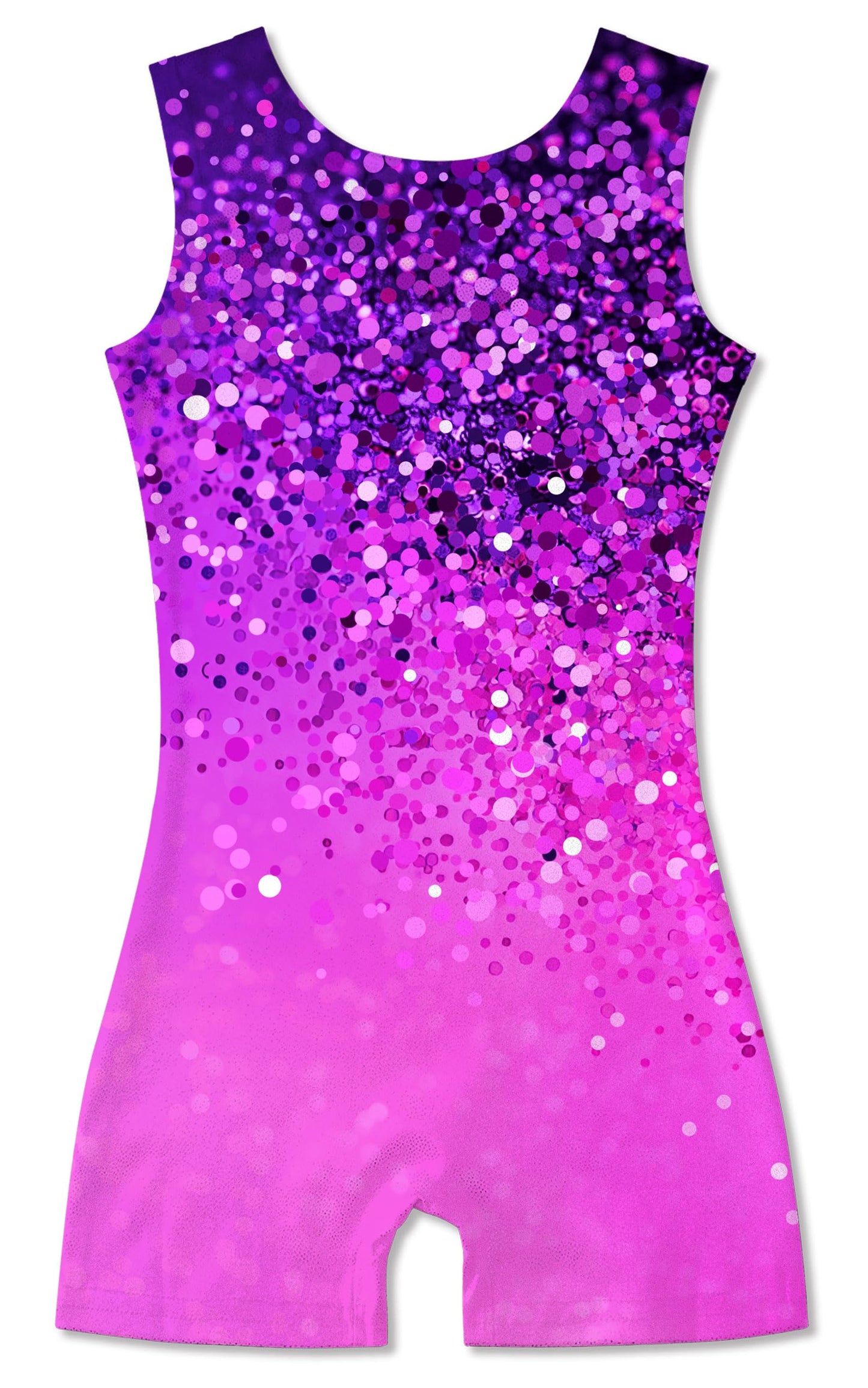 Funnycokid Gymnastics Leotards for Girls Dance Outfits Unitard Sparkly Clothes with Shorts, Diamond Purple Pink Shining, 5-6 Years