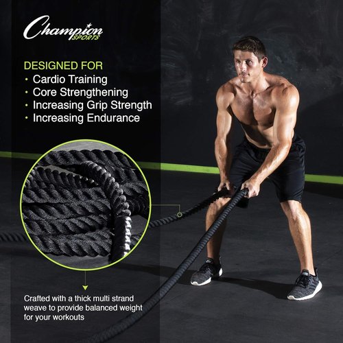 Champion Sports Heavy Training Rope - Rhino Poly Strength & Conditioning Battle Ropes for Cardio & CrossFit