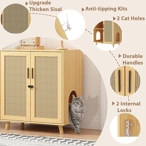 Lovinouse Cat Litter Box Enclosure - Large Hidden Cabinet with Adjustable Shelf | Stylish Furniture for Living Room