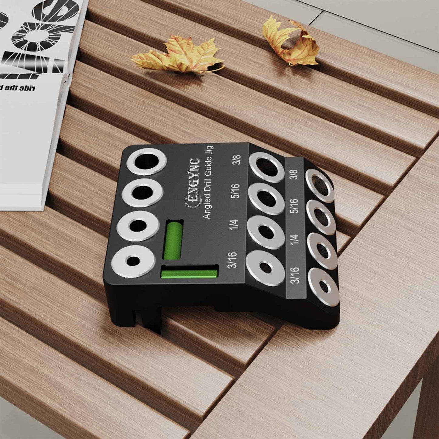 ENGYNC 30 45 90 Degree Angled Drill Guide Jig with 2 Torpedo Level, 4 Sizes Portable Drilling Hole Guide Jig for Straight and Angle Stairs Handrail, Cable Railing, Deck, Wood Post Level Design