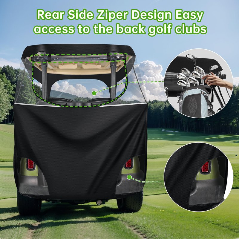 10L0L 600D Golf Cart 2 Passenger Driving Enclosure for Club Car DS & Precedent, 4-Sided Clear Window Rain Snow Golf Cart Cover All Weather Waterproof Windproof