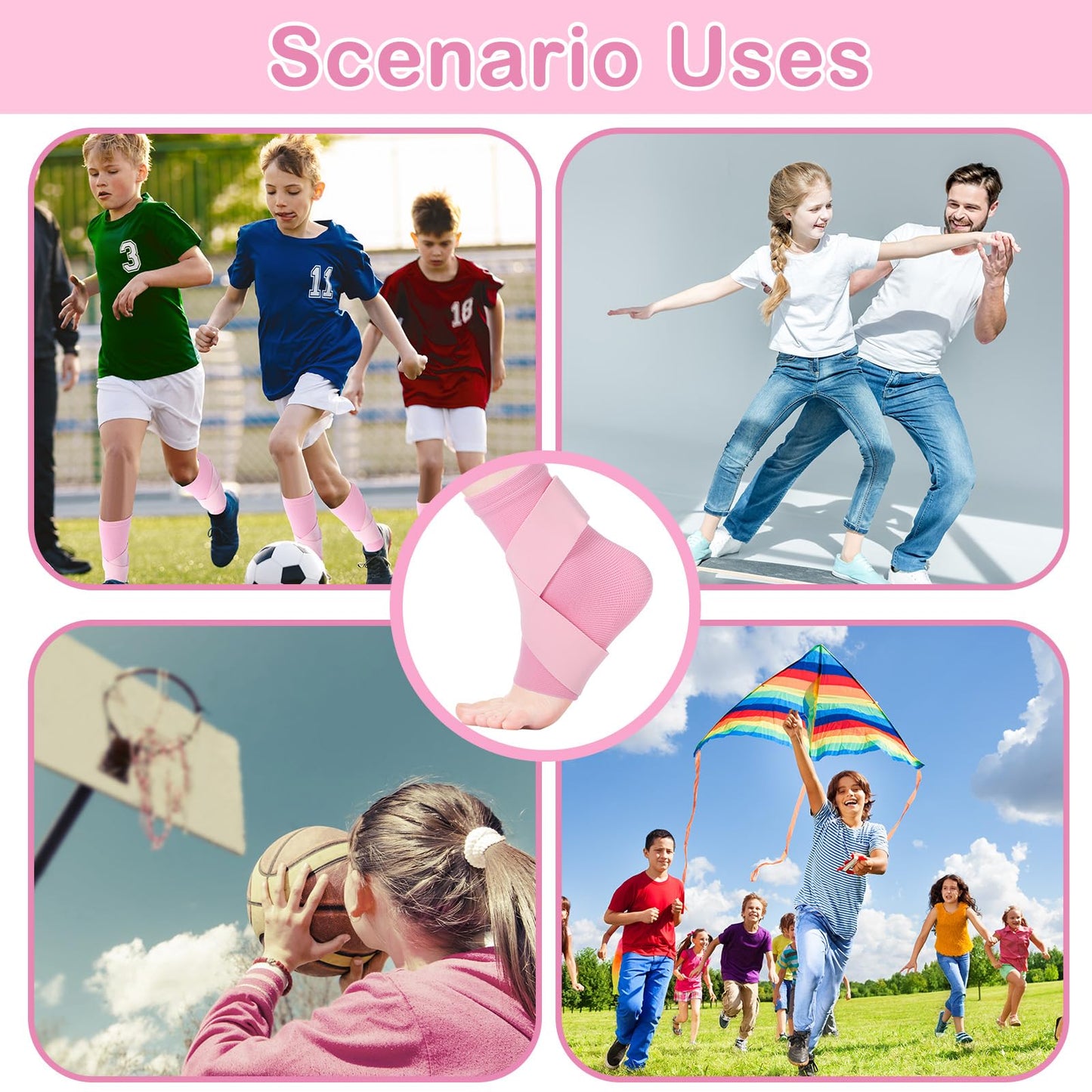 Tarpop 1 Pair Ankle Brace for Kids Compression Ankle Sleeves Adjustable Foot Support Brace Elastic Guard for Children Boys Girls Sports Running Jogging Dance Fitness Gymnastics(Light Pink,Small)