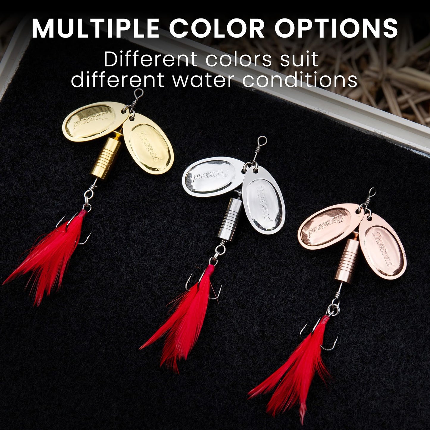 TRUSCEND Well-Made Rooster Tail Fishing Lures with Flash Copper Body and Blade, Dual-Blade System Fishing Spinners, Freshwater Crappie Jigs, 7/16oz Long Cast Jig Spinner for Bass Trout Crappie Walleye