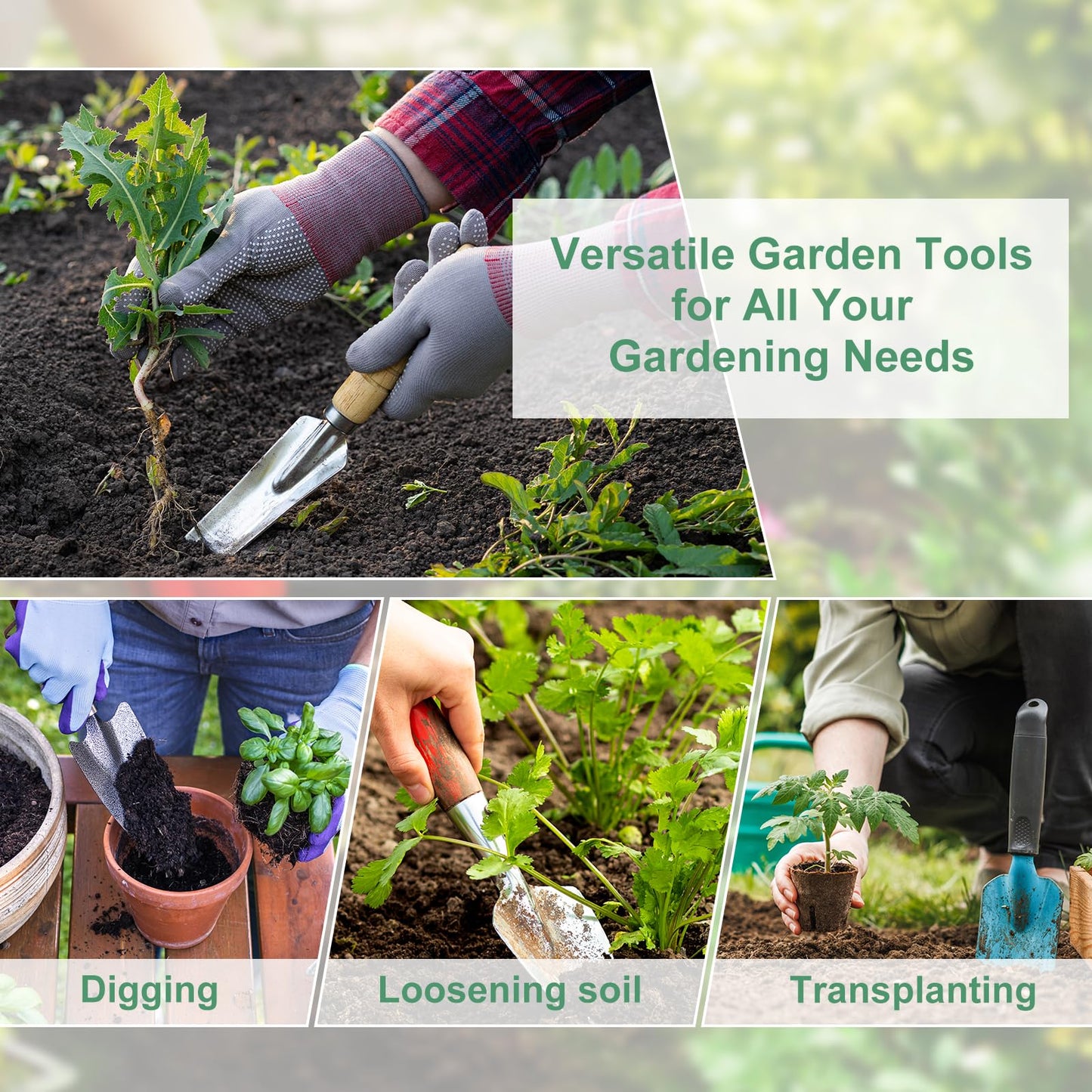 HARFINGTON Garden Hand Shovel 11.8" x 4.5" Stainless Steel Square Shovel Hand Trowel Gardening Tools for Transplanting Weeding Digging Planting