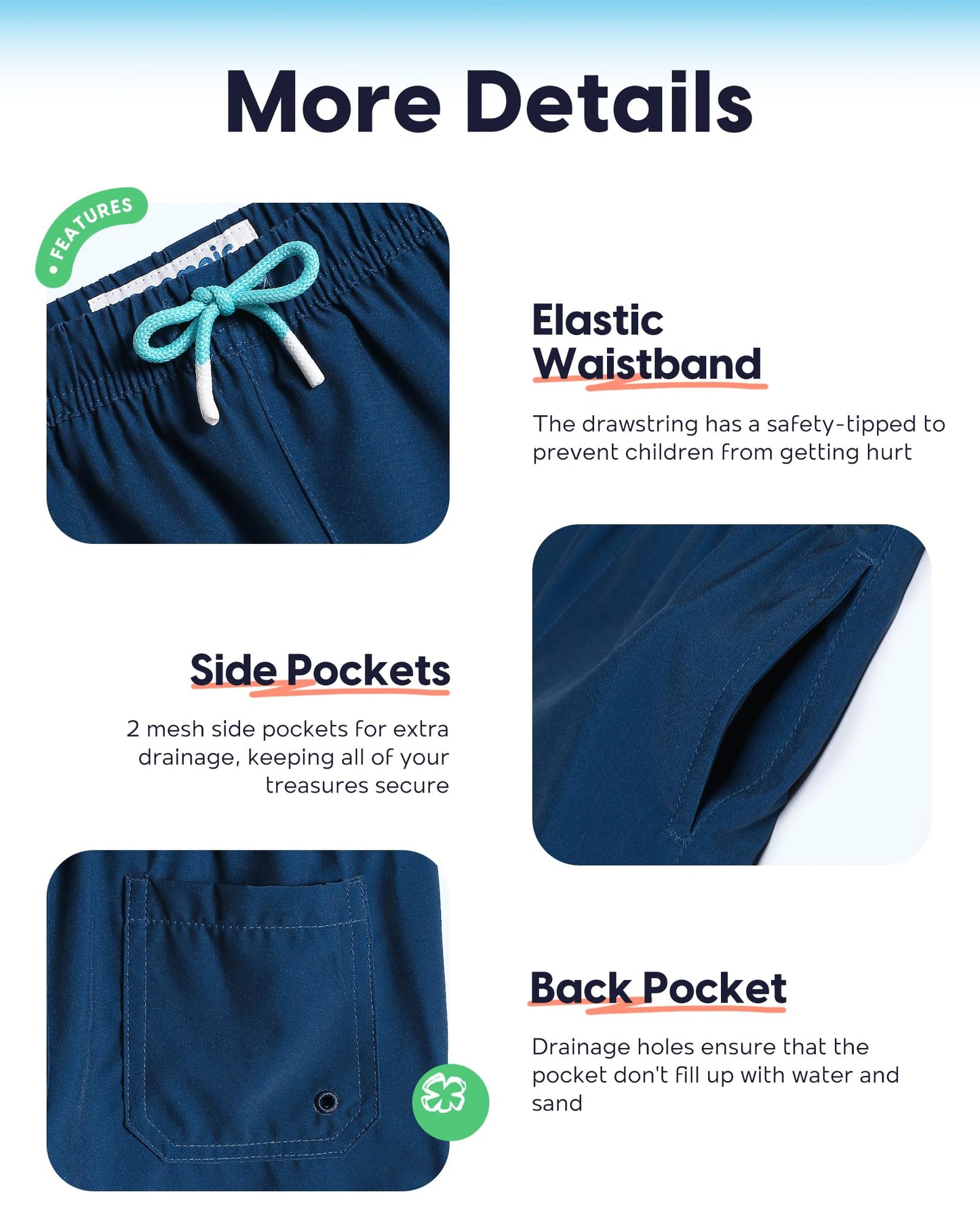 maamgic Boys Swim Trunks with Compression Liner Toddler Stretch Swim Shorts Quick Dry Swimming Trunks Boxer Brief 2 in 1 Beach Shorts Navy Lake Blue 10/12