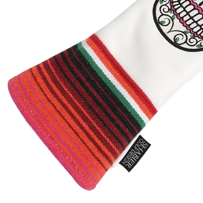 SHABIER White Golf Hybrid Headcover with Orange Flower Embroidery Sugar Skull Design for Golf Club