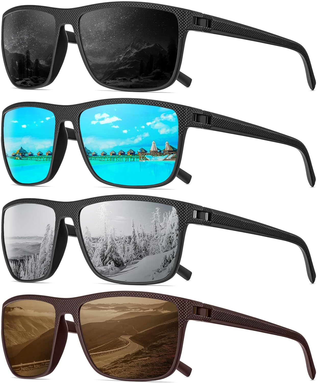 Polarized Sunglasses - Classic UV Protection Shades for Men & Women | Perfect for Driving, Fishing & Golf - 4 Pack