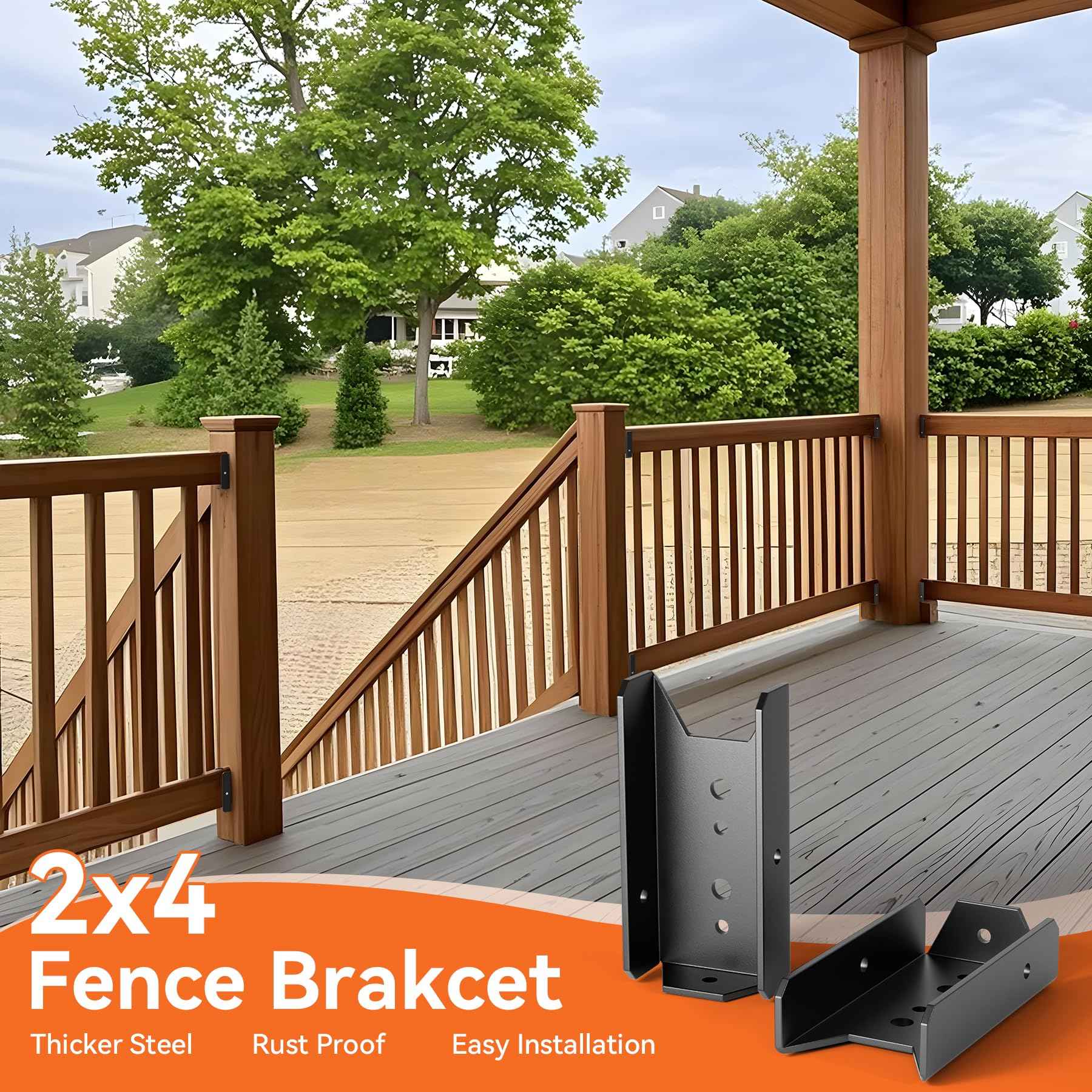 20 Pcs 2x4 Fence Brackets for Wood Black - 18 Gauge Deck Railing Brackets for 2X4, Fb26 Fence Brackets, Deck Railing Connectors 2x4