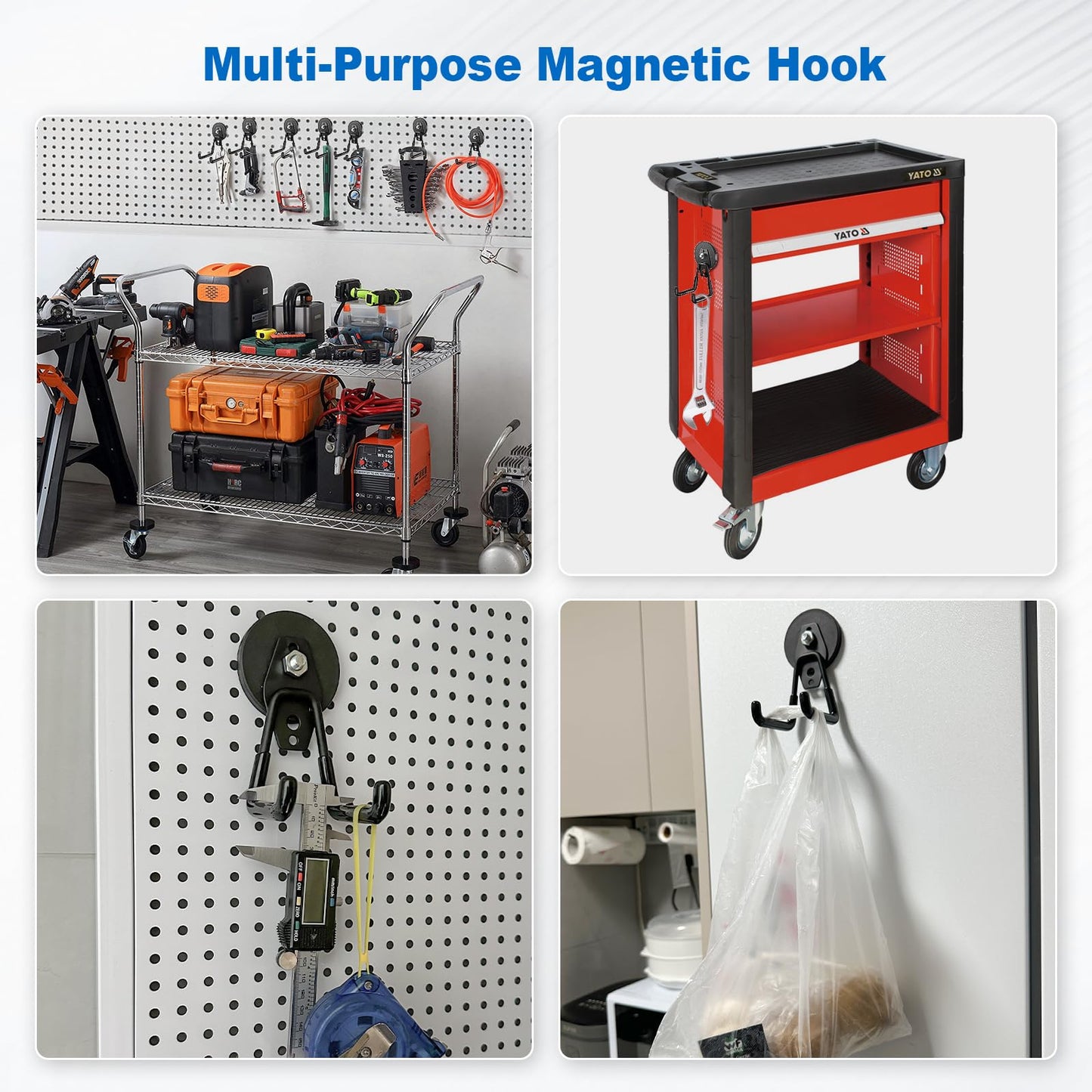 1 Pack Large Heavy-Duty Magnetic Garage Hooks - Strong Magnetic Tool and Utility Hooks with Anti-Scratch Rubber Coating - Ideal for Garage, Workshop, Tool Cart, and Outdoor Storage