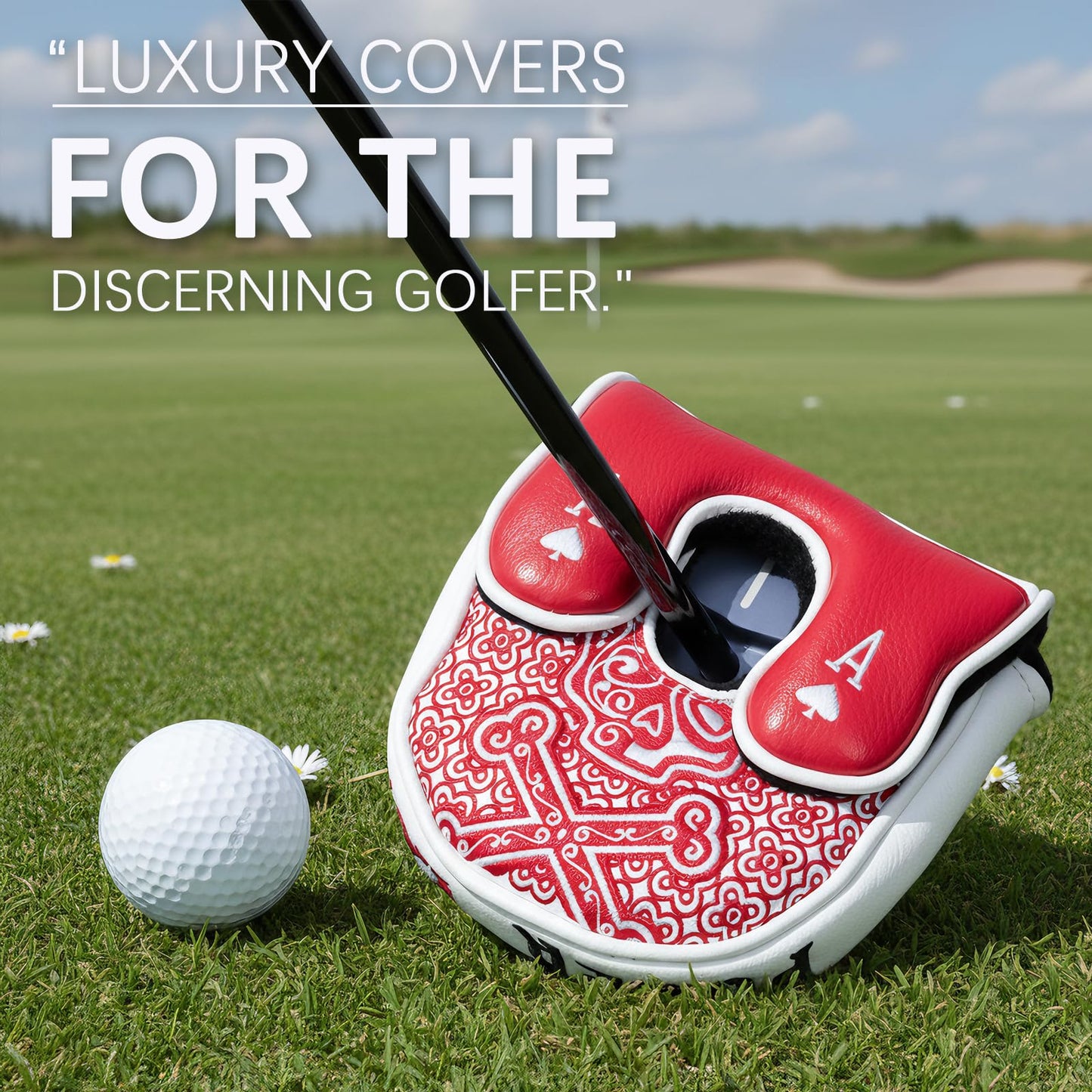 Golf Mallet Putter Cover Golf Headcover, Magnetic Closure Premium Leather Do Not 3Putt Golf Head Covers Fits Golf DF3 Putter Poker Ace Mallet Putter Headcover (Poker Ace)