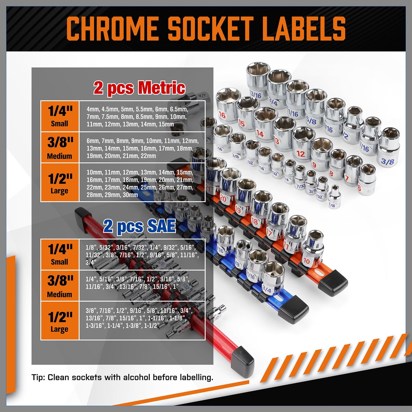 HORUSDY 6Pcs Double Sided Socket Organizer, 1/4-Inch, 3/8-Inch, 1/2-Inch, Premium Quality Socket Holders (6Pcs Double Sided Socket Organizer)