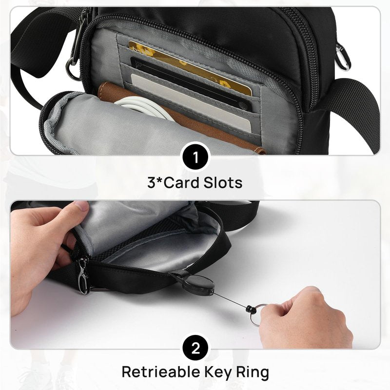 VADOO Sling Bag for Men Women, Anti Theft Crossbody Shoulder Bag with Zipper Lock, RFID Blocking & Waterproof for Travel Casual(Black)