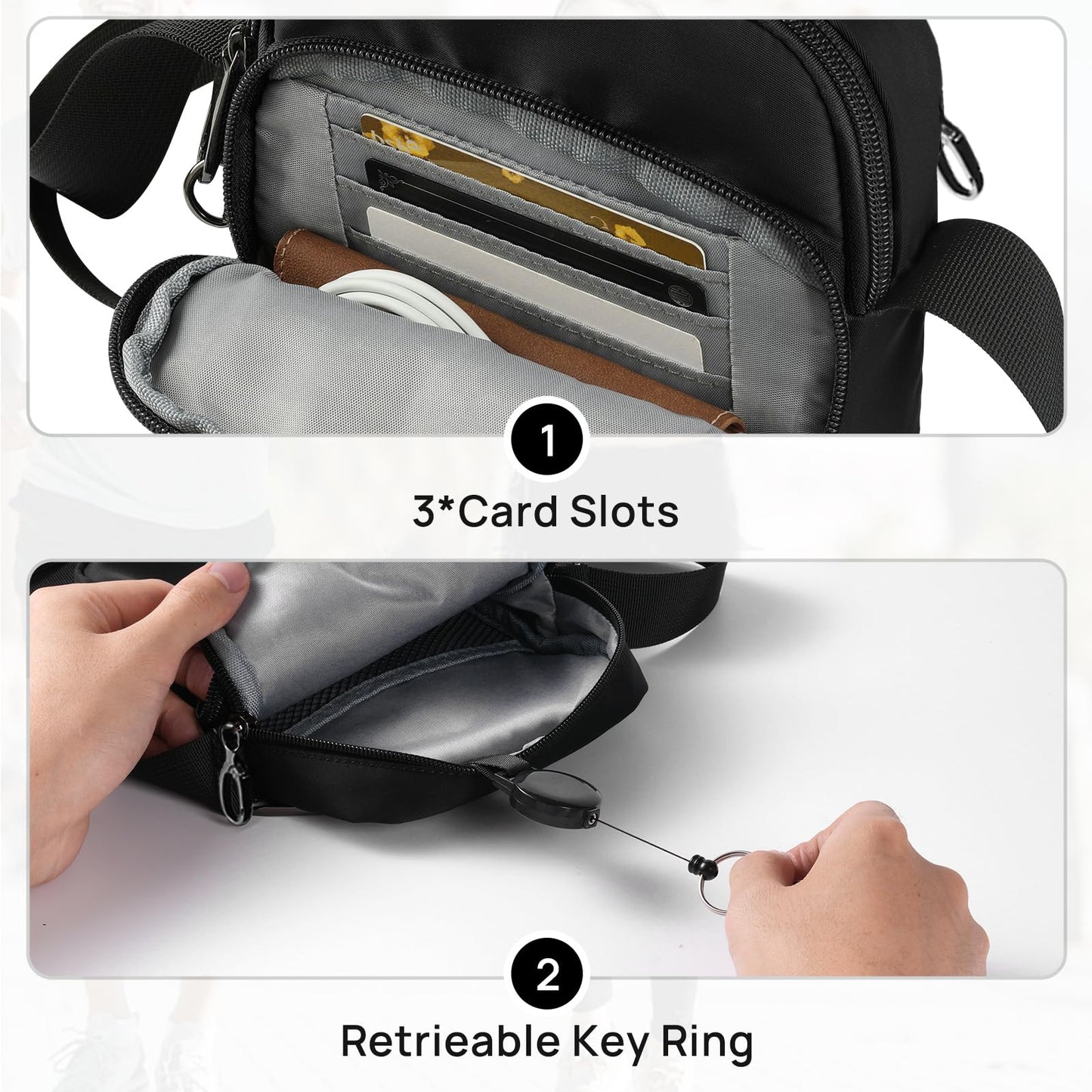 VADOO Sling Bag for Men Women, Anti Theft Crossbody Shoulder Bag with Zipper Lock, RFID Blocking & Waterproof for Travel Casual(Black)