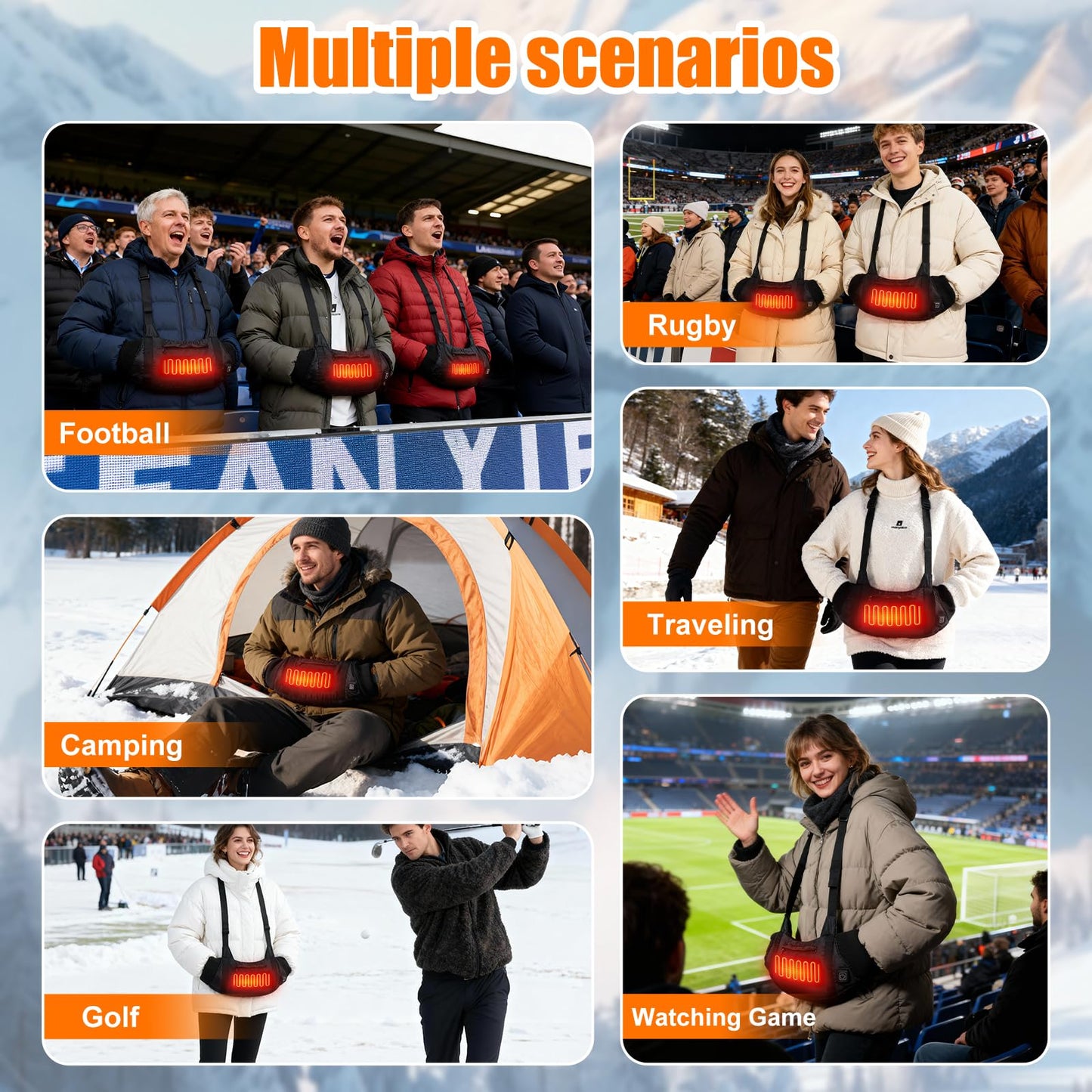 Heated Hand Warmers Pouch Electric Heated Hand Muff with 3-Level Heat Setting, Adjustable Strap, 2 Pocket, and USB Plug Hand Warmer Pouch for Hunting, Football, Golf, Fishing, Camping(No Power Bank)