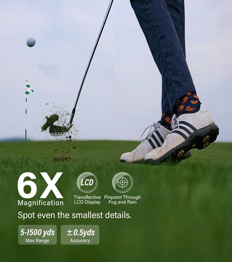 CoxiVision Golf Rangefinder with Slope - 1300/1500 Yards Range Finder for Hunting with Magnet Stripe,6X Magnification,Slope Switch for Golf Tournament Legal,Flagpole-Lock Vibration, Bow/Rifle Mode