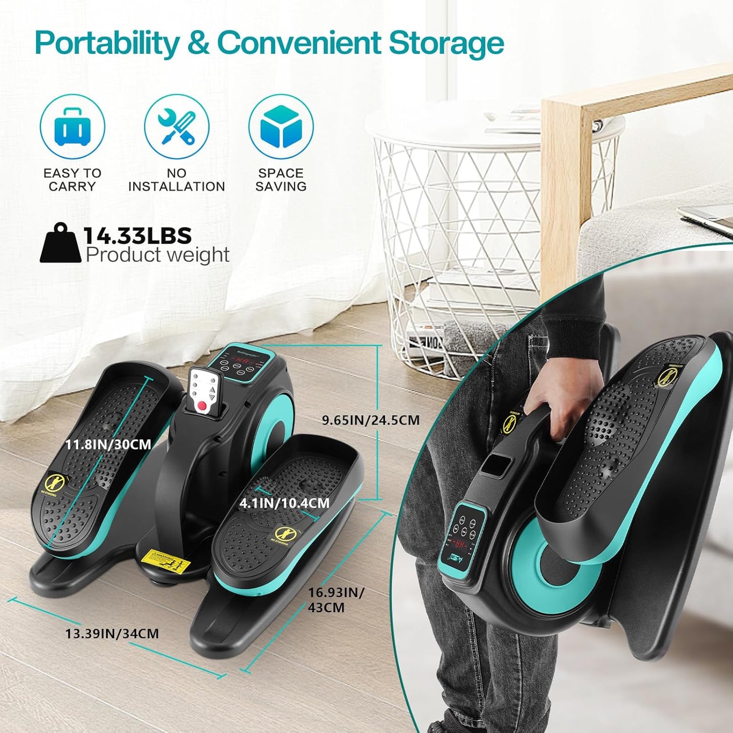 Skiennix Under Desk Elliptical Machine - Adjustable Speeds & Remote Control | Quiet Mini Pedal Exerciser for Home Office