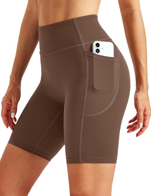 MAGCOMSEN Women's High-Waisted Biker Shorts - 8" Spandex Gym Shorts with Pockets & Tummy Control