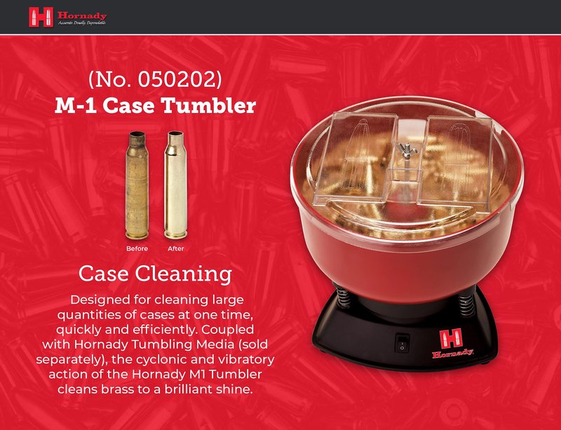 Hornady M-1 Case Tumbler – Clean and Polish Brass Cartridges Quickly and Efficiently – Holds up to 400 .38 Special Cases, Use with Hornady Tumbling Media – Item 050202