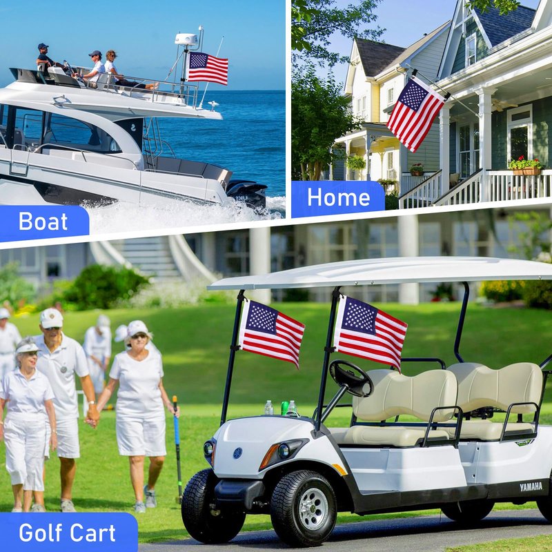TOBWOLF 2PCS 12"x18" Golf Cart Flags, American Flag Embroidery with Elastic Strap Bracket for Easy Installation, 250th Anniversary Patriotic US Flag for Boat, Bike, Golf Cart & Independence Day Decor