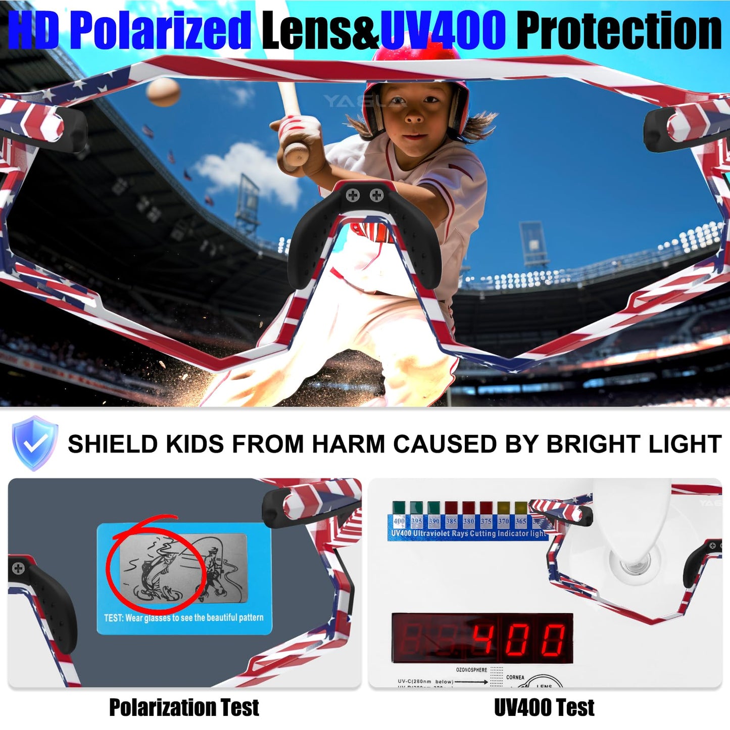 AJBAY Polarized Kids Sunglasses, Youth Baseball Sunglasses Ultra-Light TR90 Frame UV400 Sports Cycling Glasses for Boys Girls