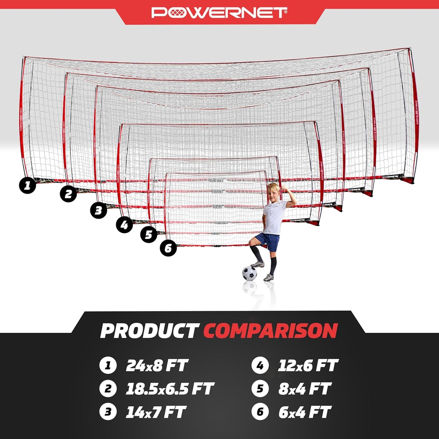 PowerNet Soccer Goal - Portable Backyard Soccer Net with Quick Setup & Zipper Storage Bag | Multiple Sizes Available