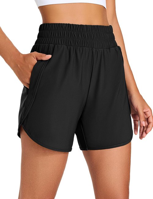 KPSUN Women's Athletic Running Shorts - 5" High Waisted Gym Shorts with Zipper Pockets | Lightweight & Quick Dry