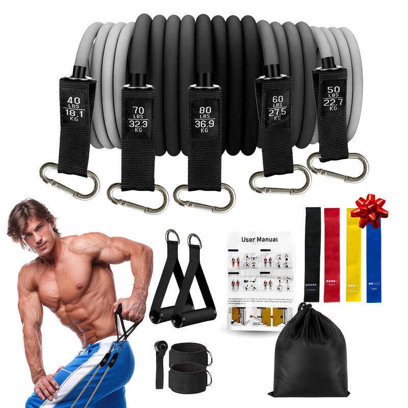 Resistance Bands Set with Handles, Heavy TRX Bands for Working Out, Elastic Exercise Bands with Therabands - Training Set for Strength and Flexibility