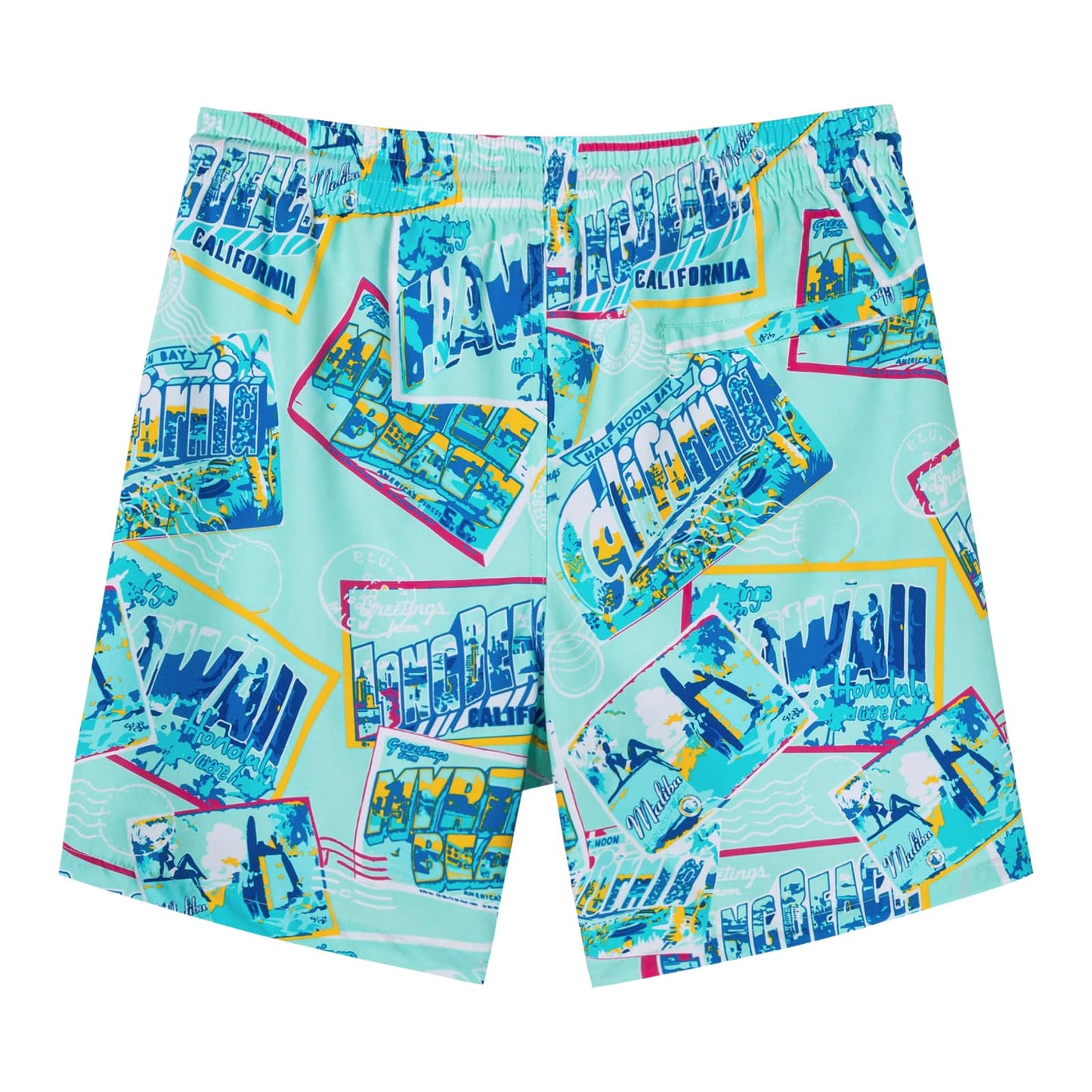 SURF CUZ Mens Swim Trunks with Compression Liner Quick Dry Swim Shorts 7" Swimming Trunks Stretch Bathing Suit 7 Inch,Beach Snapshot,M