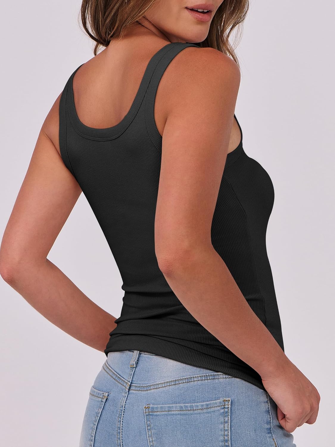 ANRABESS Women's Sleeveless Scoop Neck Tank Top - Ribbed Fitted Summer Essential | Cute Slim Fit