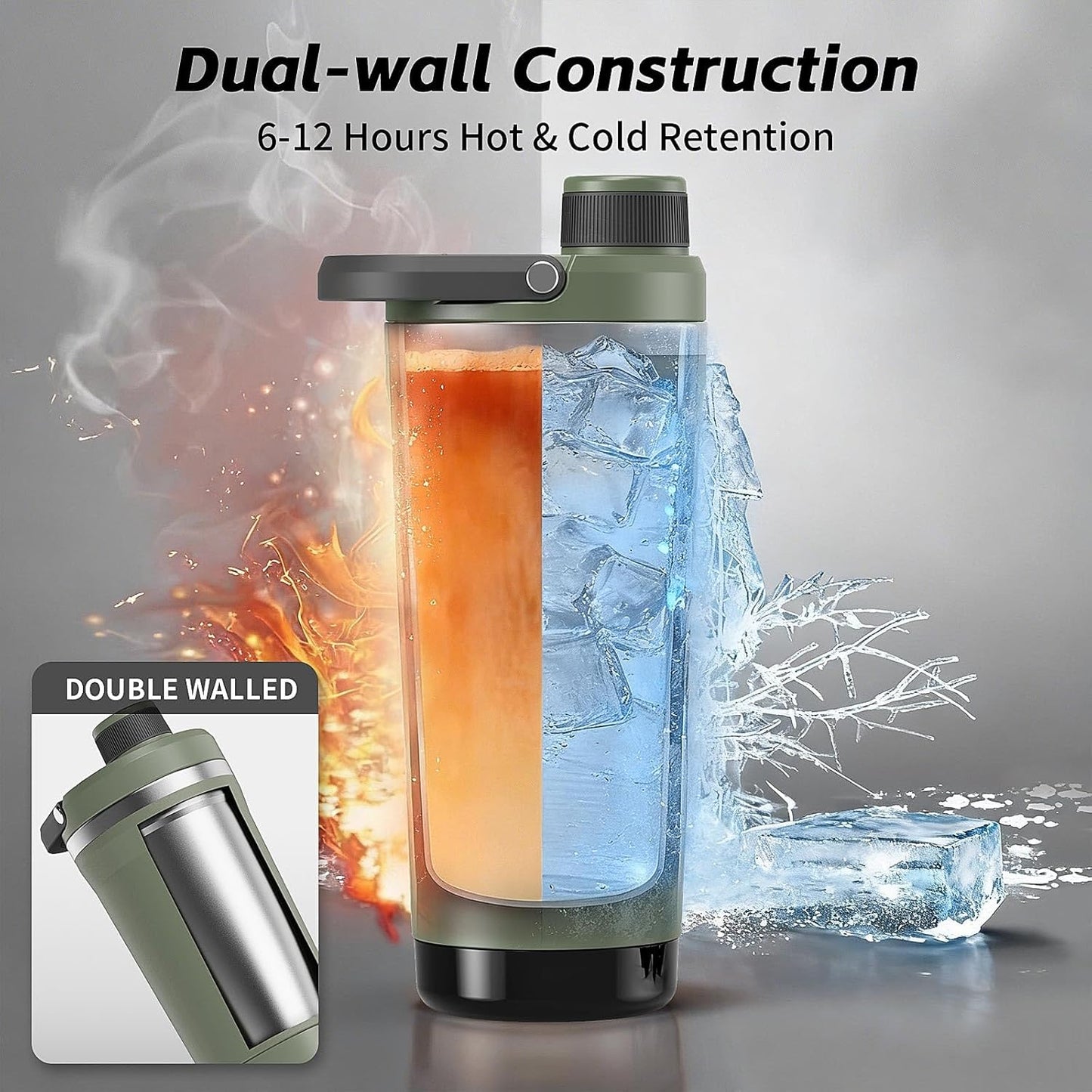 PROCHAIN Insulated Stainless Steel Shaker Bottle - Leak-Proof 24 oz Metal Cup for Protein Shakes | Ideal for Gym Sports