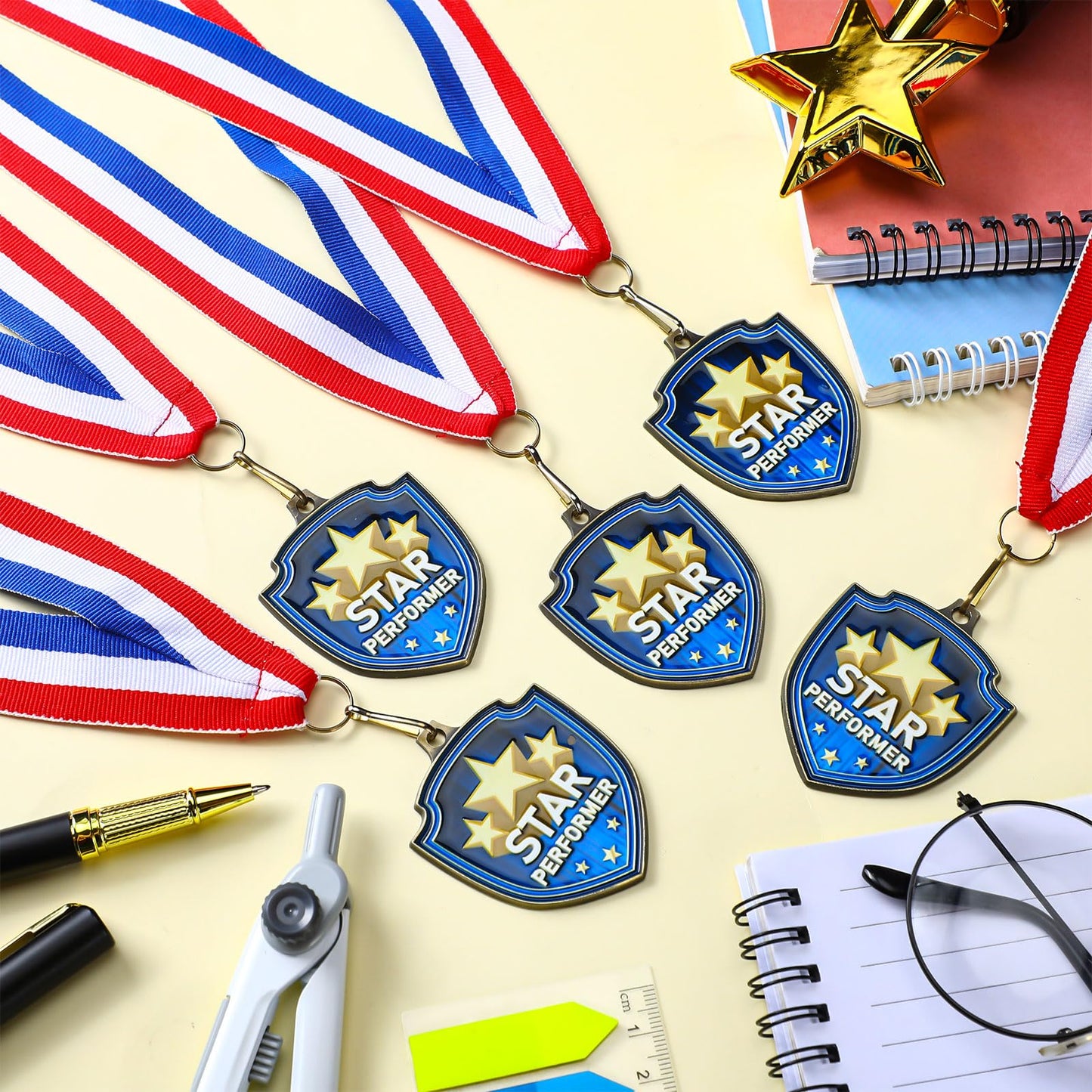 Yaomiao 10/20 Pcs 2.4'' Award Medals Bulk Gold Winner Team Participation Medals for Kids Shield Metal Trophy for Student Adults Award Prize Graduation Competitions Gift(20 Pcs,Star Performer)