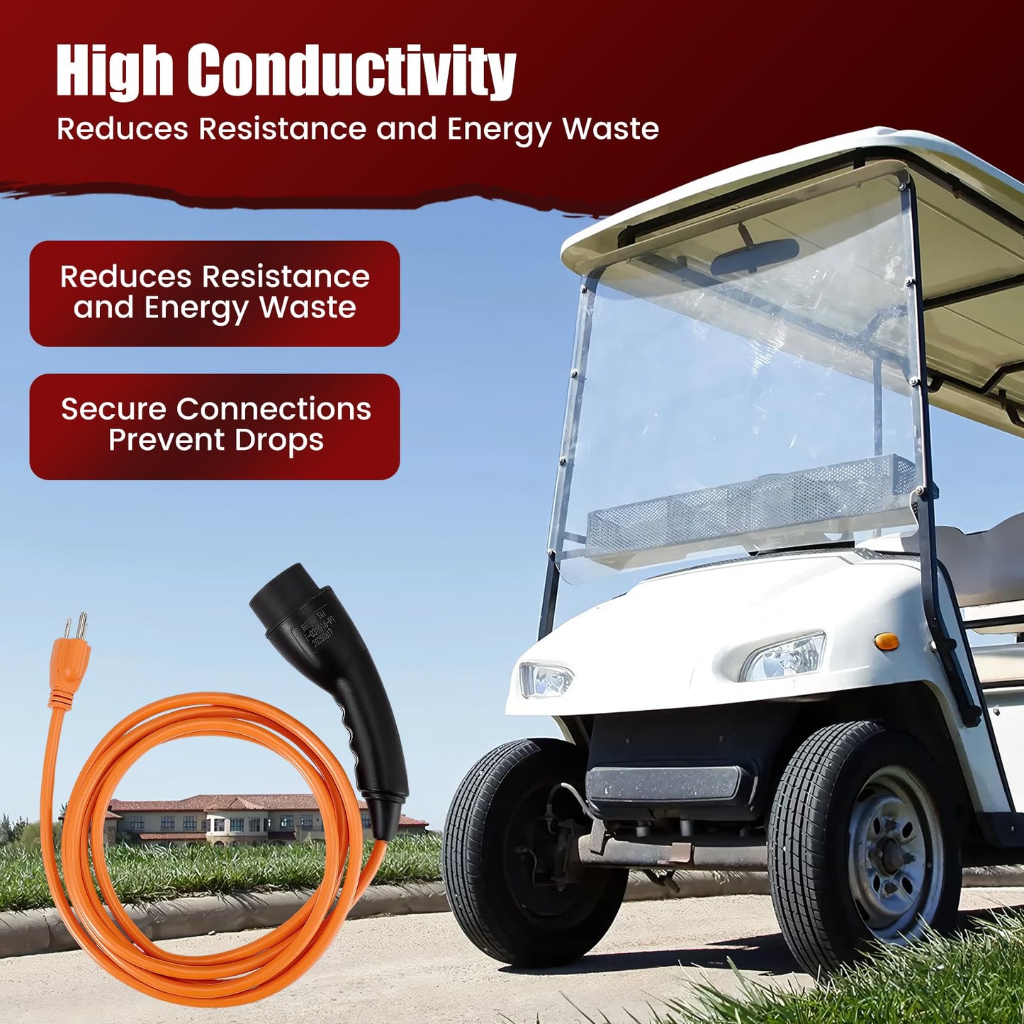 2.04.0620 Charging Power Cord Assembly Compatible with Evolution ICON Golf Carts,110V-240V 16A 3 pin Golf Cart Charge Plug and 10FT Cable,Replace OEM# 2.04.0620 ST-031016-PT, Plug and Play