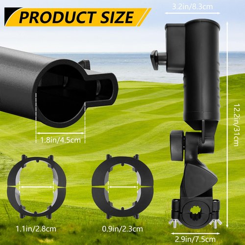 BangBoom Golf Push Cart Umbrella Holder, Adjustable Golf Trolley Umbrella Clamp Stand, Universal Umbrella Attachment for Chair Stroller Wheelchair Fishing Bike Beach (Black)