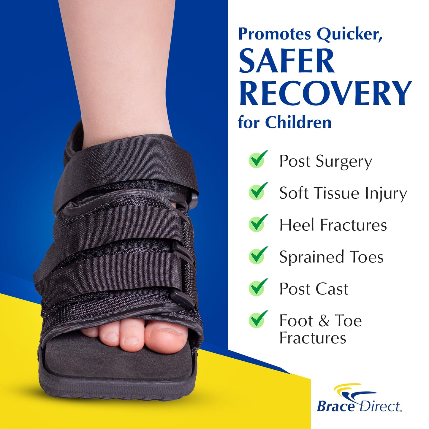 Brace Direct Pediatric Post-Op Shoe, Children’s Foot Injury Recovery, Support for Broken Toes, Fractures, Sprains, Protective Square Toe, Universal Left or Right Foot, Kids XS (US 11-1)