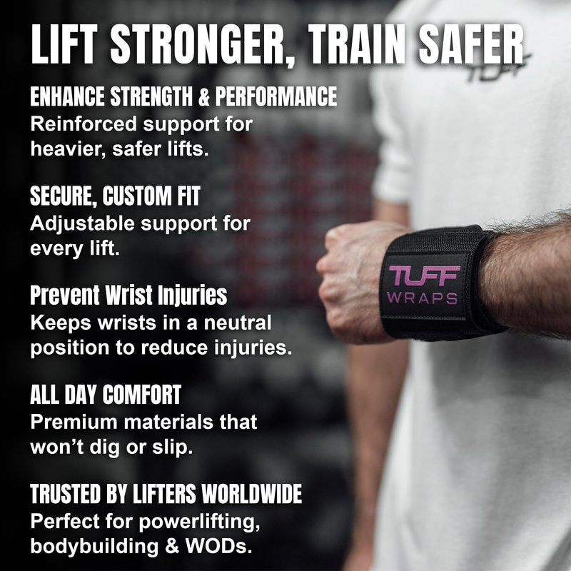 TuffWraps 16" Wrist Straps for Gym - No Thumb Loops - Powerlifting, Weightlifting, and Bench Press Support - Durable Wrist Straps Gym Accessory for Enhanced Wrist Support
