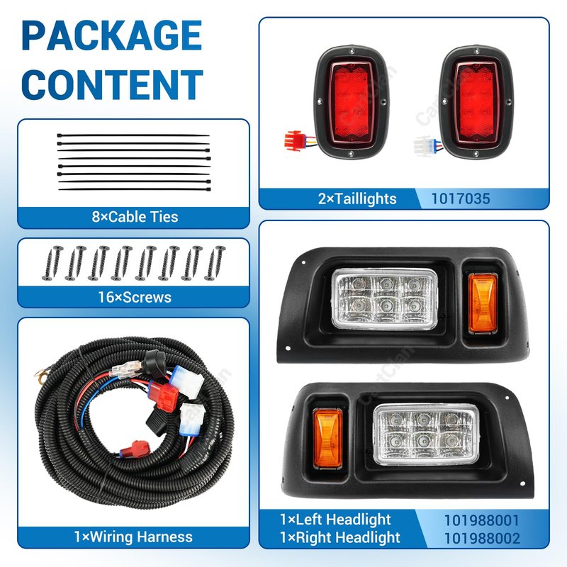 CartClan Club Car DS Led Headlight and Tail Light Kit 12 Volt for 1993-up Golf Cart Modified Assembly 101988001 101988002