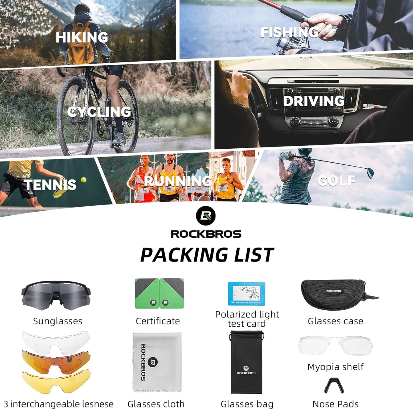 ROCKBROS Polarized Sports Sunglasses for Men Baseball Cycling Sunglasses UV400 Protection for Women Men