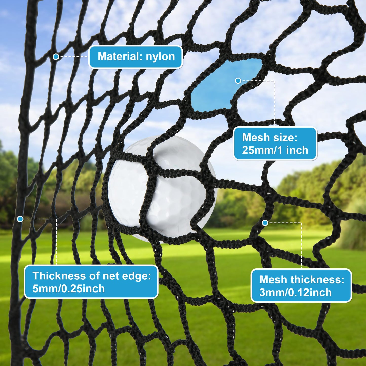 Nylon Golf Hitting Net 10x10FT,Easy Setup Hitting Net with Rope and Elastic Buckle, Sturdy Golf Netting,Weatherproof Sports Net,Backstop Net for Golf, Baseball, Softball,Hockey, Soccer