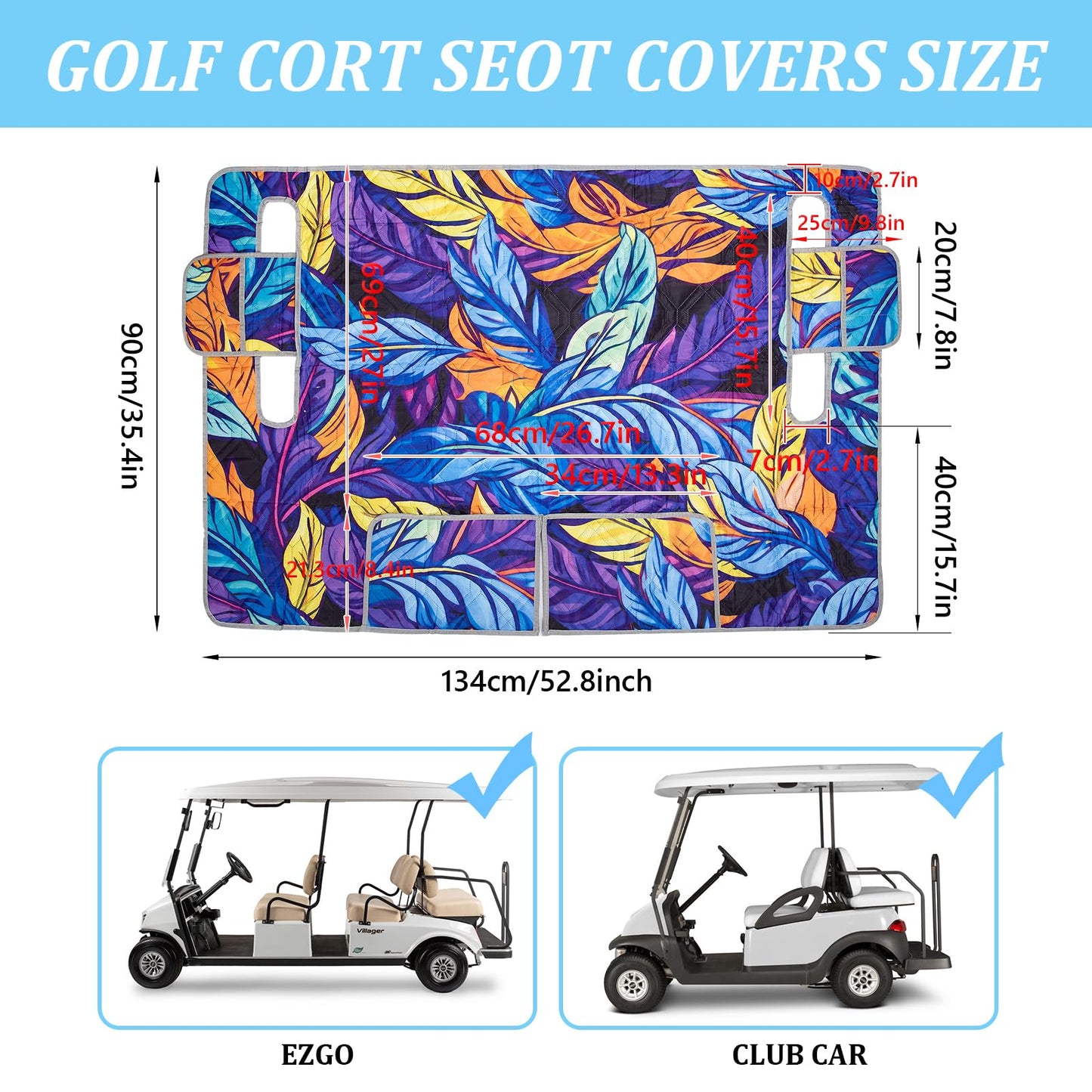 Golf Cart Seat Covers,Nonskid Bottom Golf Cart Seat Towel Blanket with 2 Front Pockets,Short Plush Surface, Soft and Comfortable,Fits for EZGO, Yamaha, Club Car and More 2 Person Seats Golf Carts