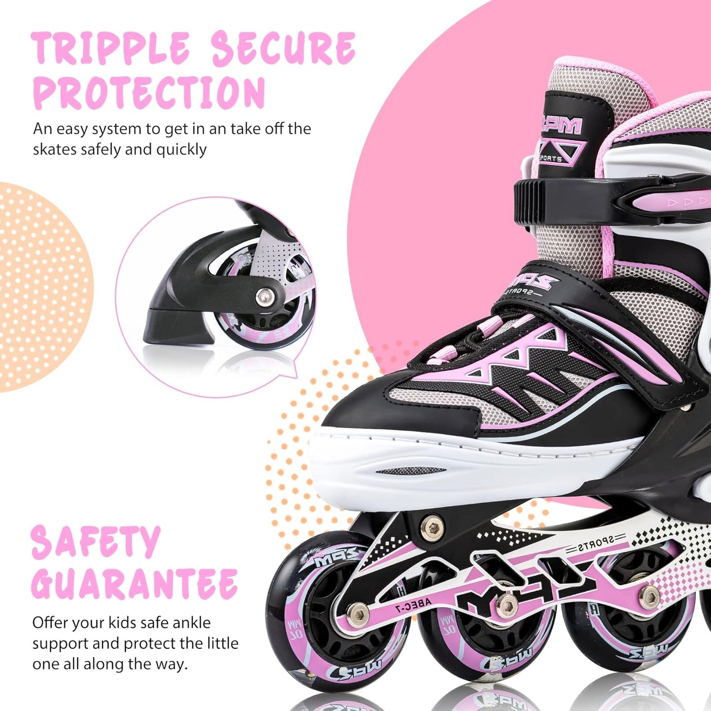 2PM SPORTS Cytia Pink Girls Inline Skates - Adjustable With Light-Up Wheels for Fun & Safety