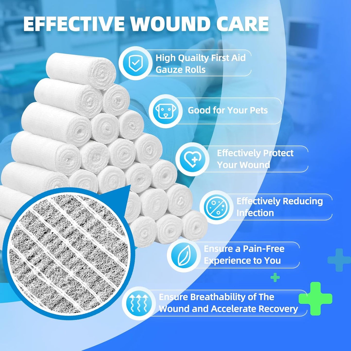 Skiennix Premium Stretch Bandage Wrap - 32 Pack Gauze Rolls, 4" x 4.1 Yards, Latex-Free First Aid Supplies