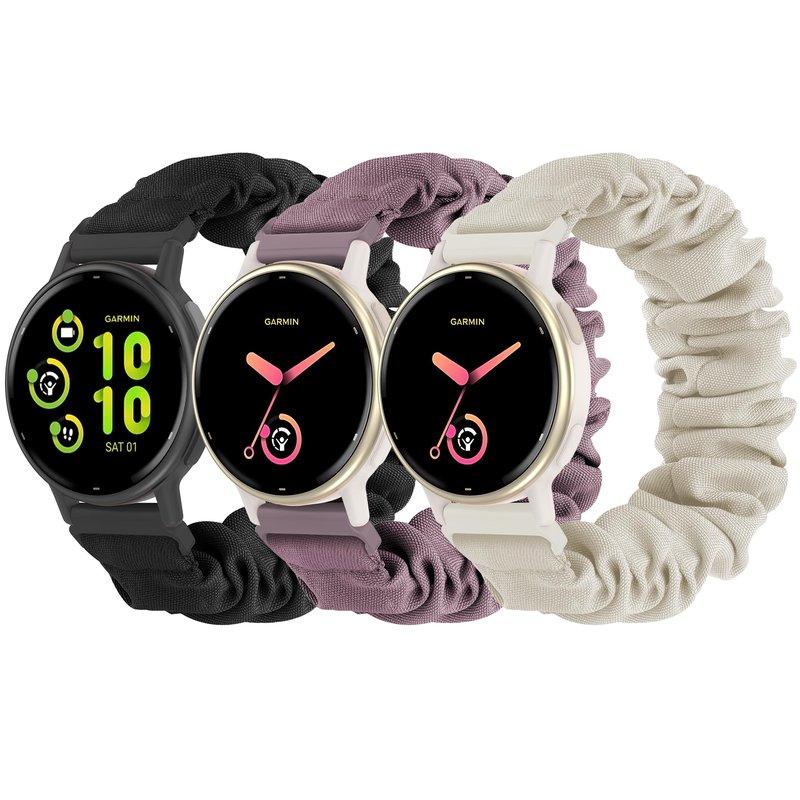 Stretchy Scrunchie Bands Compatible with Garmin Vivoactive 5/6, 20mm Nylon Sport Elastic Band for Venu/Sq/Sq 2/2 Plus/Vivoactive 3/Forerunner 165/55/245 Music for Women Men（3 Pack ）