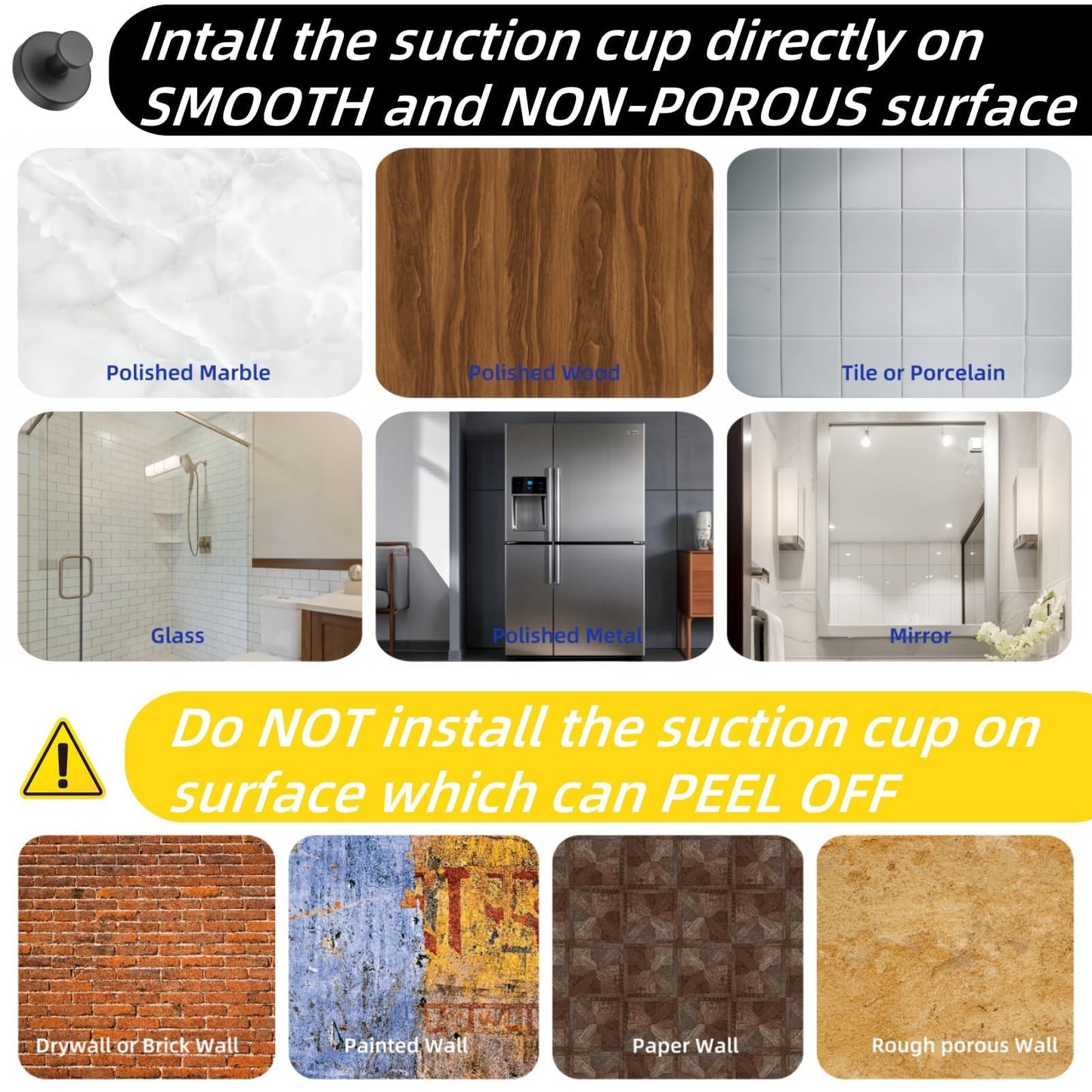 Duilahren Suction Cup Hooks for Wreaths on Glass，Removable Towel Hooks for Bathroom,Window,Glass Door,Wall, Hook for Hanging Bath Robe,Looafh,Name Sign on Front Door,2 Pack,Black